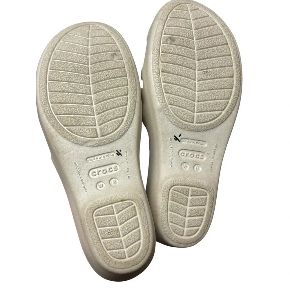 Crocs Women's Sanrah White Teal Strappy Wedge Sandals Size 8‎